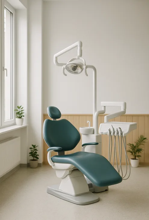Edukacyjny unit stomatologiczny z fotelem w jasnej pracowni